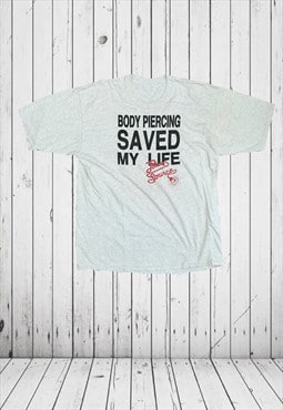 Vintage grey body piercing saved me jesus tshirt 