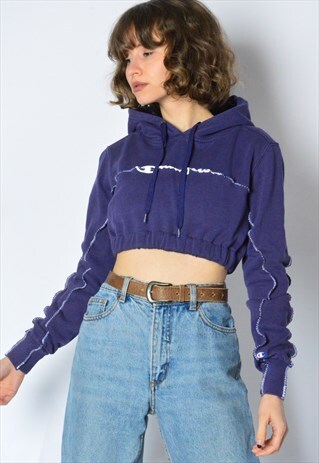 REWORKED Y2K PURPLE CHAMPION CROPPED HOODIE PETITE