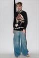 90'S VINTAGE CUTE COTTAGE PRINT WARM JUMPER IN CHARCOAL