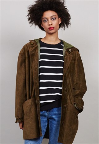 VINTAGE OVERSIZED MOSS GREEN 80'S SUEDE PARKA