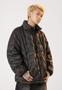 Quilted utility bomber textured puffer jacket winter coat