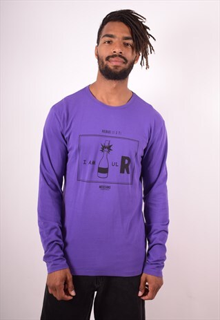 MOSCHINO MENS VINTAGE T-SHIRT LONG SLEEVE XL PURPLE 90S