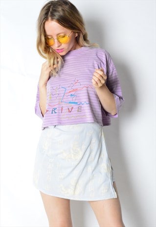 VINTAGE 80S PURPLE STRIPED CROP TOP