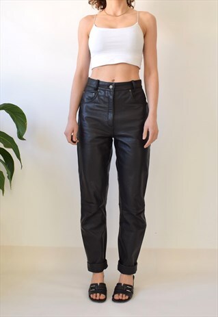 GENUINE VINTAGE 80S-90S LEATHER HIGH WAISTED MOM TROUSERS S
