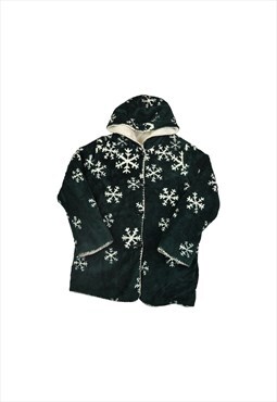 Vintage Fleece Hooded Jacket Retro Snowflake Pattern Ladie M