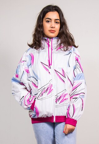 90'S VINTAGE WHITE PATTERNED SHELL TRACKSUIT JACKET