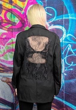 Transparent mesh blazer reworked see-through jacket in black
