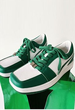 Square toe sneakers retro classic platform trainers in green