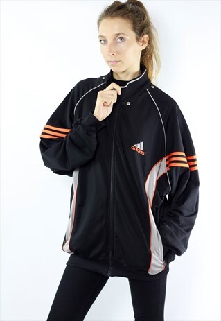 BLACK ADIDAS TRACK JACKET TRACKSUIT TOP 90S