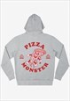 PIZZA MONSTER UNISEX VINTAGE STYLE GRAPHIC HOODIE IN GREY