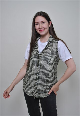 90'S SUMMER TOP, VINTAGE PATTERN SLEEVES BLOUSE - MEDIUM