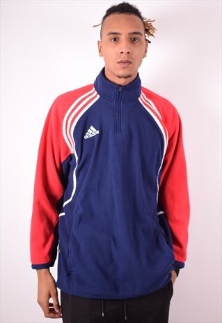 ADIDAS MENS VINTAGE FLEECE JUMPER LARGE BLUE 90S