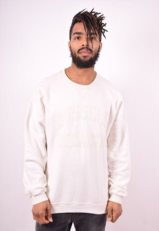 RUSSELL ATHLETIC MENS VINTAGE SWEATSHIRT JUMPER LARGE WHITE