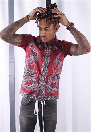 VINTAGE 90S CRAZY PRINT SILK SHIRT. UNISEX. FESTIVAL.