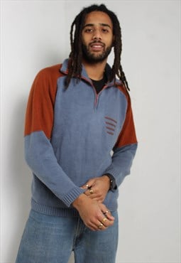 Vintage 90's 1/4 Zip Knitted Sweater Sweatshirt Blue