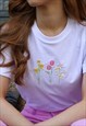 EMBROIDERED TRIO OF SPRING FLOWERS T-SHIRT