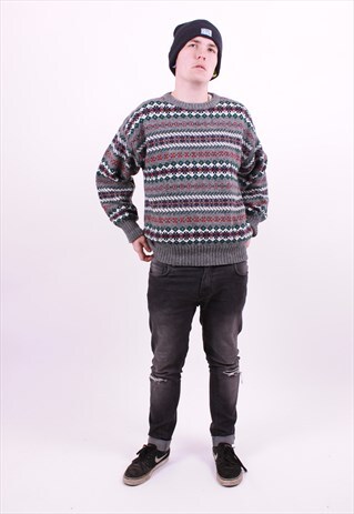 VINTAGE 80'S CRAZY PATTERN GRANDAD JUMPER SIZE LARGE UNISEX