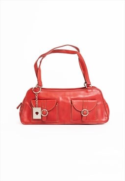 00s Red Leather Pocket Detail Small Shoulder Bag