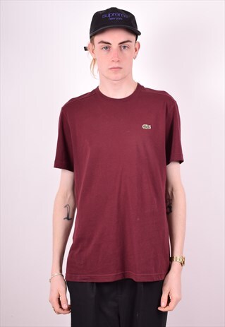 LACOSTE MENS VINTAGE T-SHIRT TOP SMALL MAROON 90'S