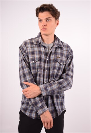 VINTAGE WRANGLER FLANNEL SHIRT CHECK BLUE