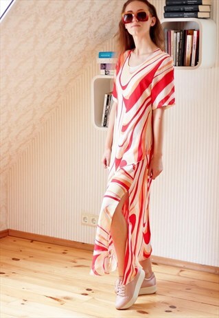 RED AND ORANGE STRIPE TWO LAYER DRESS