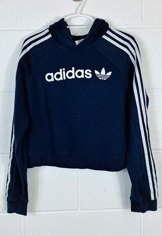 Vintage Cropped Adidas Hoodie Blue with Graphic Logo Print | Cheeky ...