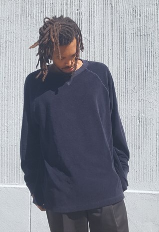 90S MINIMALIST SKATER LUXURY BLUE VELOUR SWEATER XL