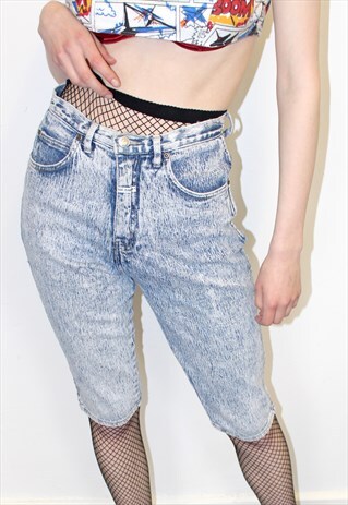 VINTAGE 80S GRUNGE SHORTS ACID WASH CROPPED JEANS HOLIDAY