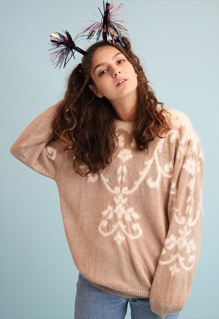 80'S RETRO FLUFFY DETAILED KNIT MOMS CHRISTMAS JUMPE