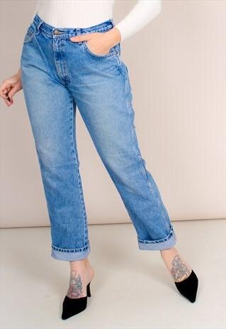VINTAGE 90S HIGH WAISTED BLUE WRANGLER MOM JEANS