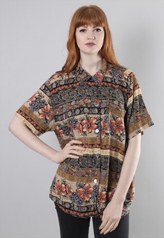 VINTAGE 80S CRAZY PATTERNED SHORT SLEEVE SHIRT