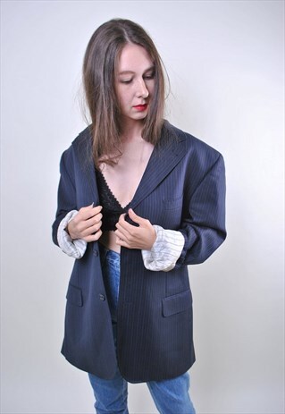 VINTAGE WOMEN STRIPED OVERSIZE VINTAGE SUIT BLAZER, ONE SIZE