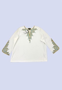 Cream Embroidered Wearable Art Bohemian Summer Casual Top