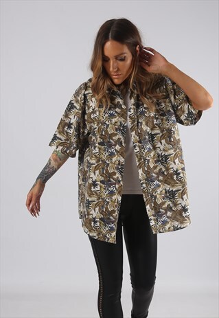 VINTAGE PRINT PATTERNED SHIRT OVERSIZED FITTED UK 16 (F2Q)
