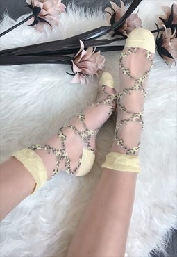 Yellow Sheer Frill Ankle Socks