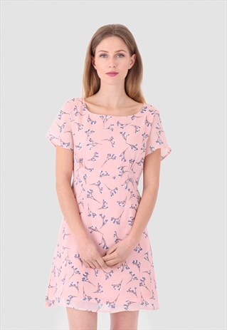 MULTI COLOURED SHORT SLEEVE FLARED SKIRT MINI DRESS