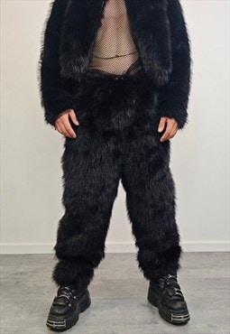 Faux fur trousers black slim fit fluffy pants catwalk jogger