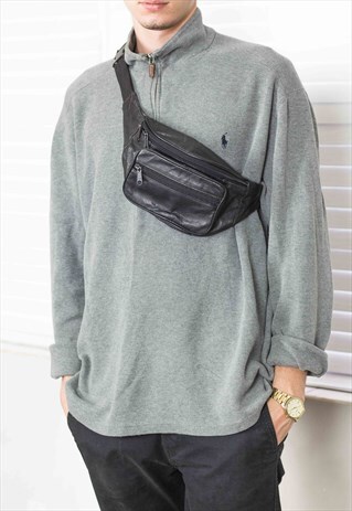 VINTAGE BLACK CROSS BODY BUM BAG 90S X 5.4