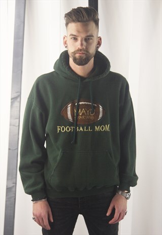 VINTAGE 90S USA GREEN SPORTS HOODIE/HOODED SWEATSHIRT