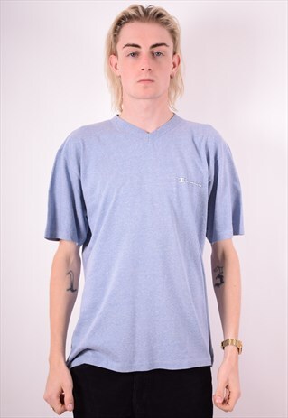 CHAMPION MENS VINTAGE T-SHIRT TOP LARGE BLUE 90S