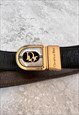 CHRISTIAN DIOR BELT BLACK GOLD LOGO MONOGRAM BUCKLE LEATHER 