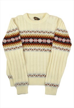 Vintage Knitted Jumper Retro Pattern Cream Small