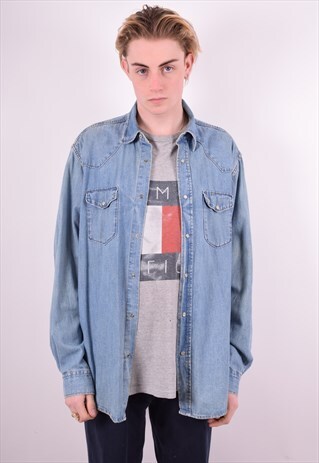 BENETTON MENS VINTAGE DENIM SHIRT LARGE BLUE 90'S