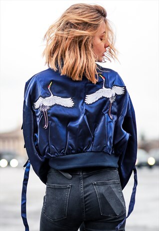 EMBROIDERY SWAN BOMBER JACKET