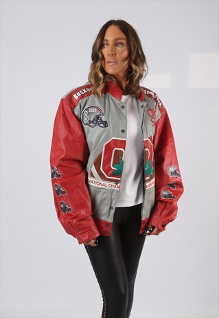 LEATHER BOMBER JACKET AMERICAN FOOTBALL UK 14 (GV4L)
