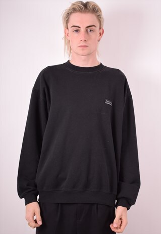 REEBOK MENS VINTAGE SWEATSHIRT JUMPER LARGE BLACK 90S
