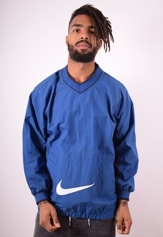 NIKE MENS VINTAGE PULLOVER TRACKSUIT TOP LARGE BLUE 90S