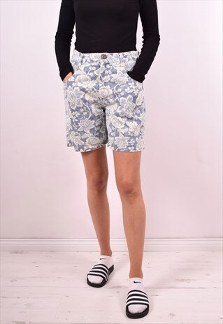 WOMENS VINTAGE DENIM SHORTS W30 BLUE FLORAL 90S