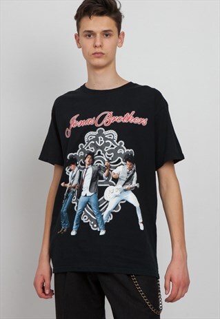 90S VINTAGE BLACK JONAS BROTHERS CREW NECK T-SHIRT