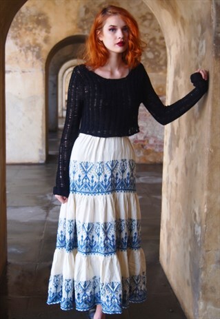 70'S COTTON EMBROIDERY SKIRT